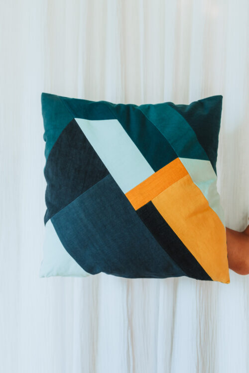 Grand Coussin Montagne Carré Bleu Canard Bleu Jaune – Image 2