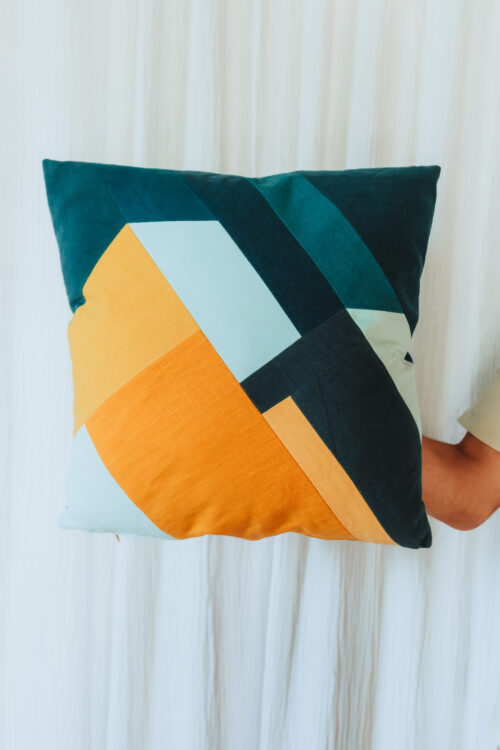 Grand Coussin Montagne Carré Bleu Canard Jaune Bleu – Image 2