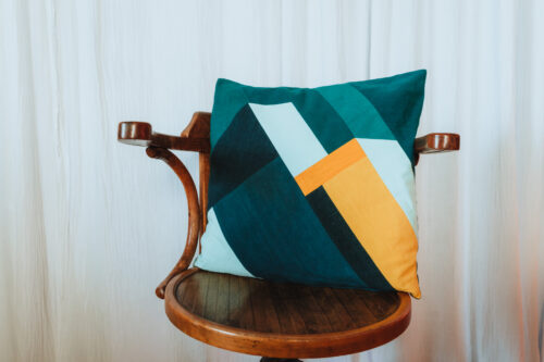 Grand Coussin Montagne Carré Bleu Canard Bleu Jaune