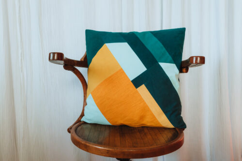Grand Coussin Montagne Carré Bleu Canard Jaune Bleu