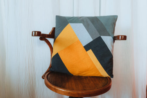 Grand Coussin Montagne Carré Gris Jaune Gris