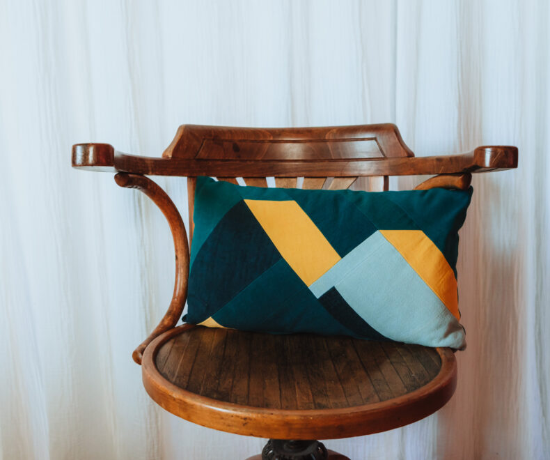 Coussin Montagne rectangulaire Bleu canard Bleu Jaune
