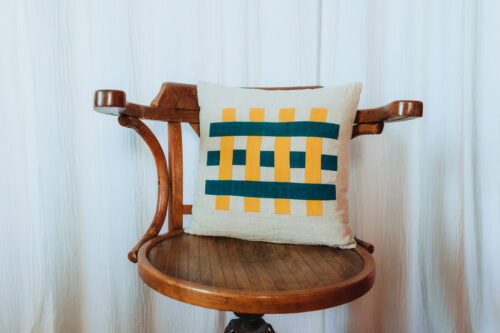 Coussin Quadrillé Carré Bleu et Jaune