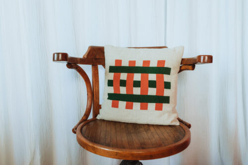 Coussin quadrillé Carré  Orange et vert Sapin