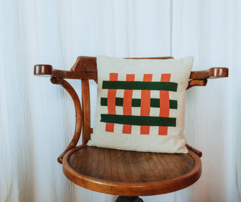 Coussin quadrillé Carré Orange et vert Sapin